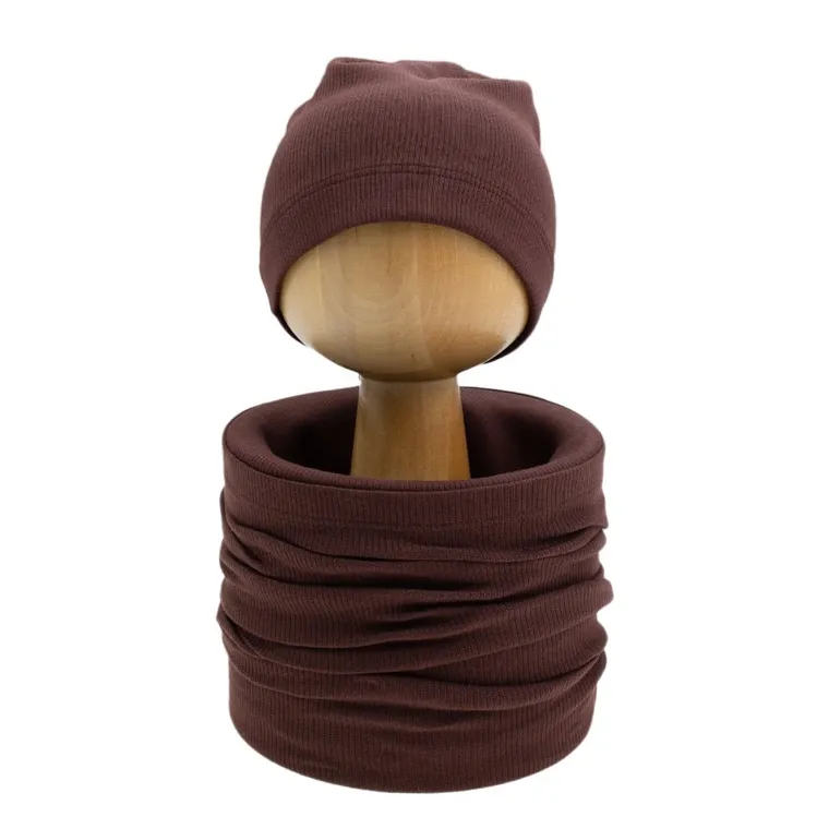 Komplet chłopięcy, Czapka, Komin, brązowy, Nicol