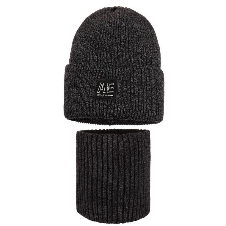 Komplet chłopięcy, Czapka, Komin, grafitowy, Ambra