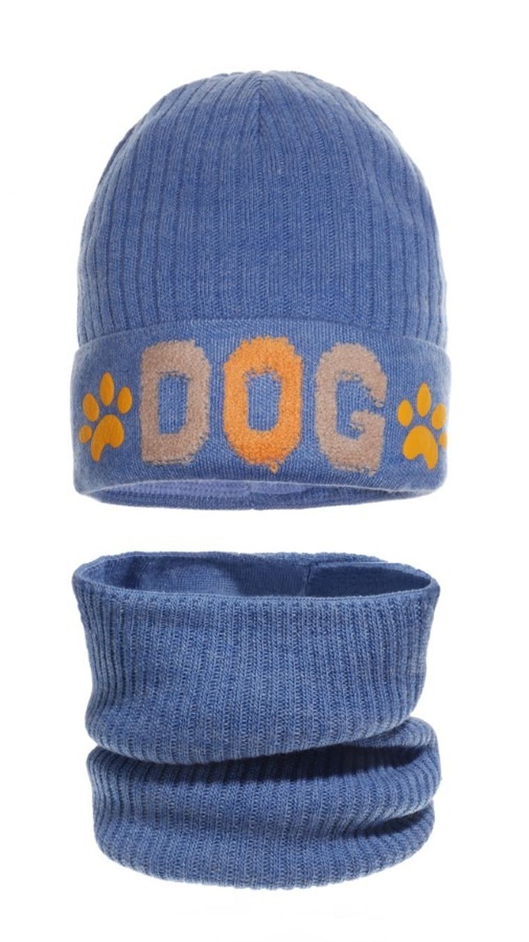 Komplet chłopięcy, Czapka, Komin, niebieski, Ambra