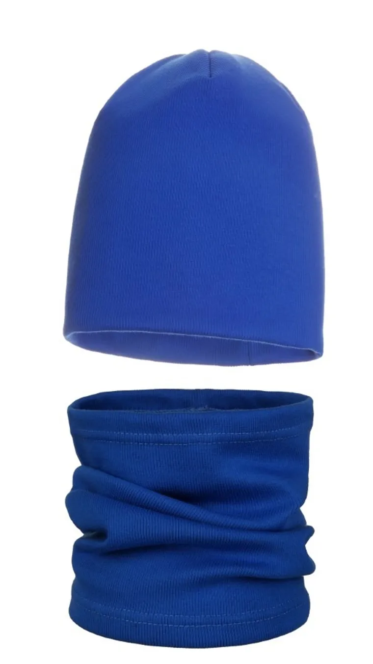 Komplet chłopięcy, Czapka, Komin, niebieski, Ambra