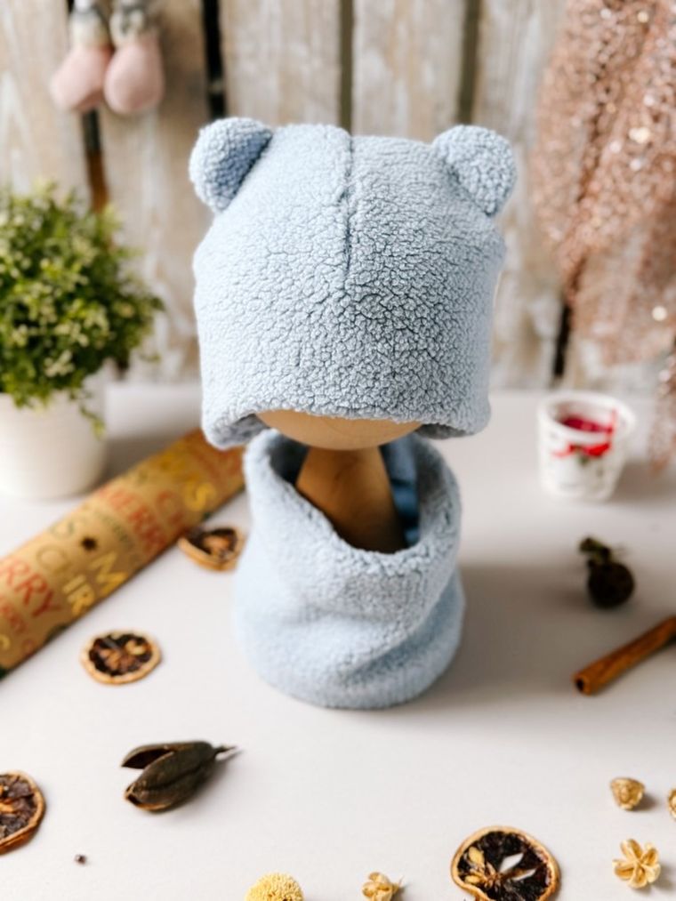 Komplet chłopięcy, Czapka, Komin, niebieski, Iltom