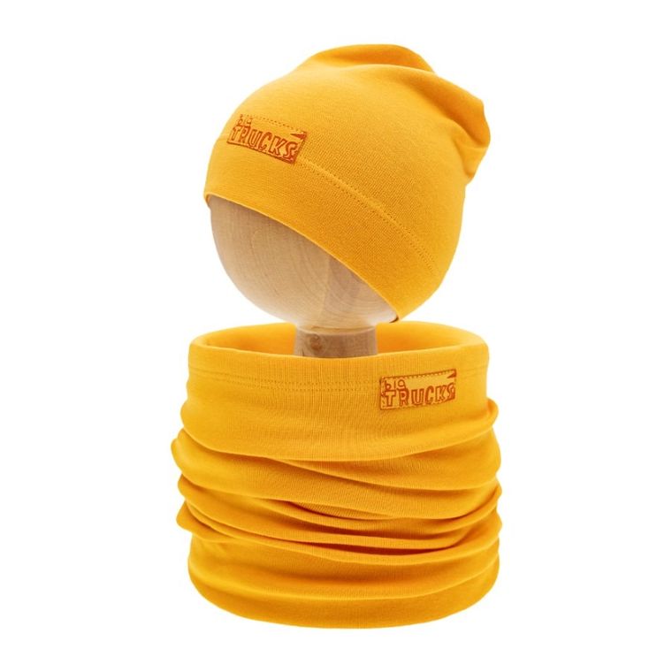 Komplet chłopięcy, Czapka, Komin, pomarańczowy, Nicol