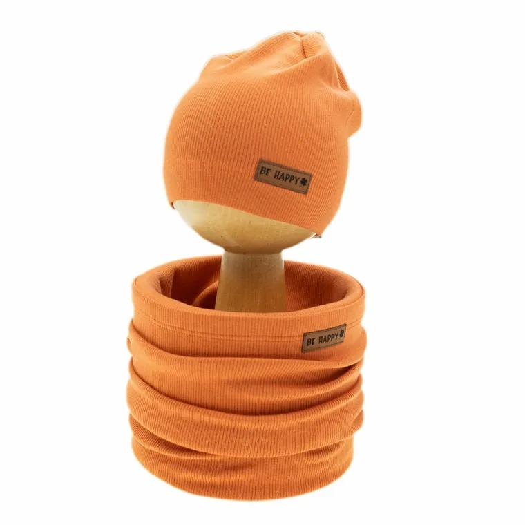 Komplet chłopięcy, Czapka, Komin, pomarańczowy, Nicol