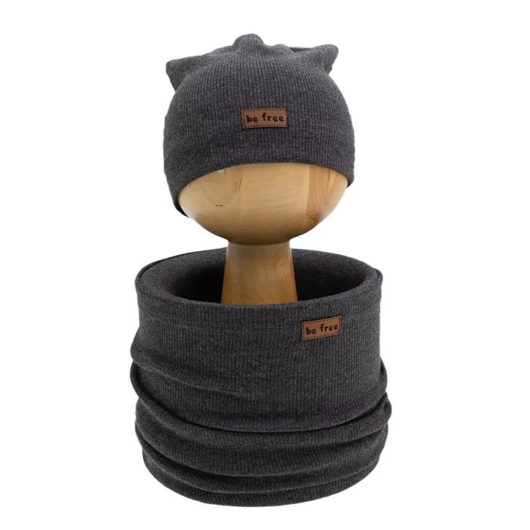 Komplet chłopięcy, Czapka, Komin, szary, Nicol