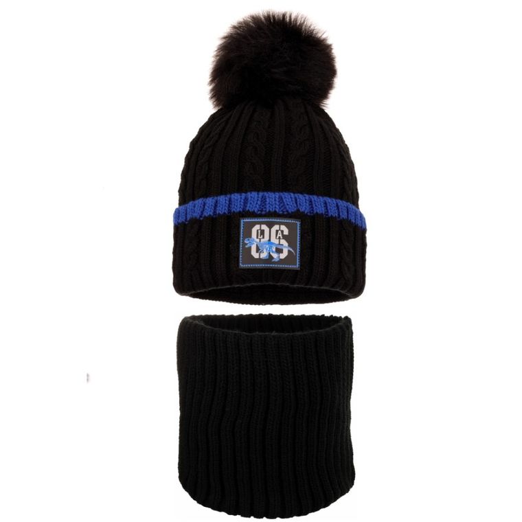 Komplet chłopięcy, Czapka z pomponem, Komin, czarny, Ambra