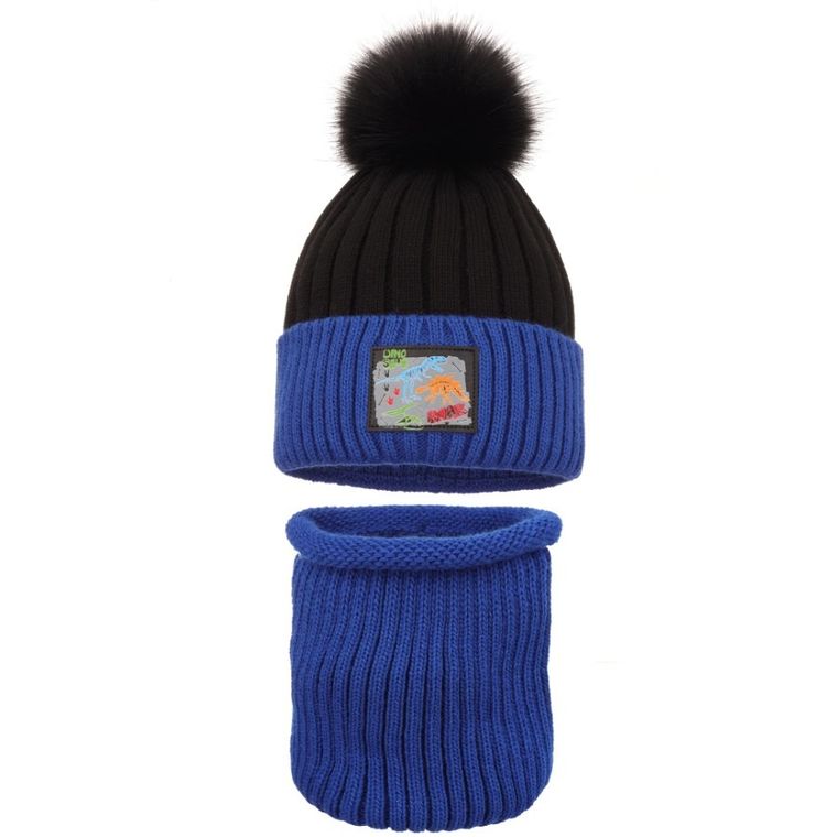 Komplet chłopięcy, Czapka z pomponem, Komin, mix, Ambra