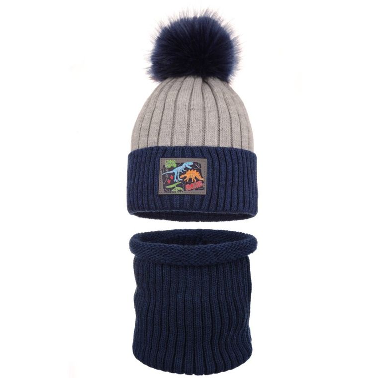 Komplet chłopięcy, Czapka z pomponem, Komin, mix, Ambra