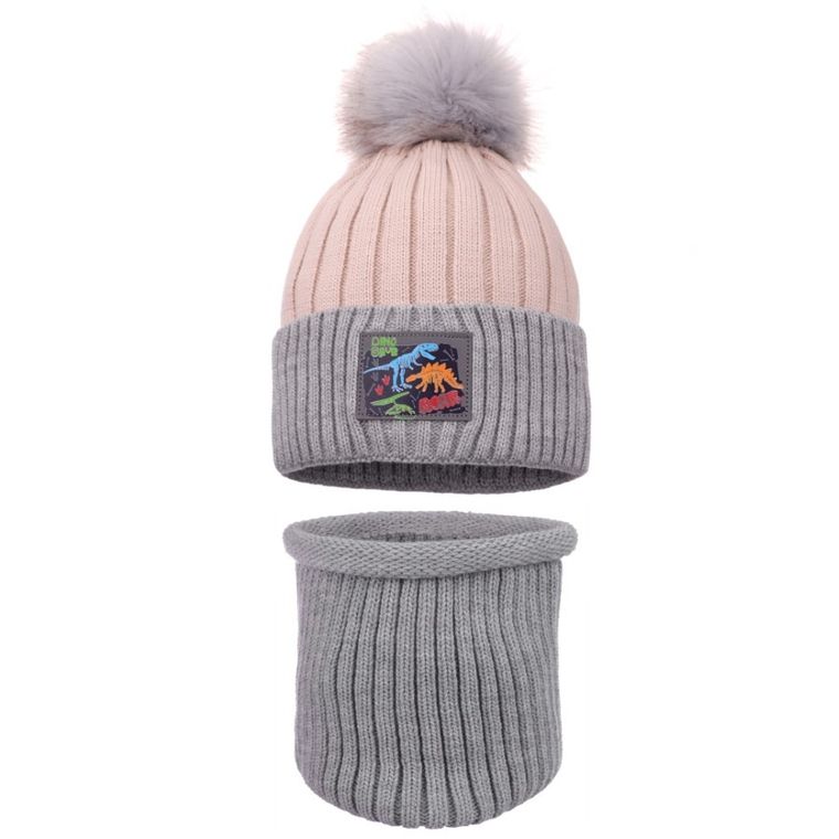 Komplet chłopięcy, Czapka z pomponem, Komin, mix, Ambra