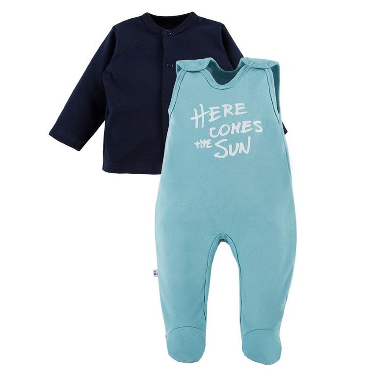 Komplet chłopięcy, Kaftanik, Śpiochy, granatowy, niebieski, Eevi