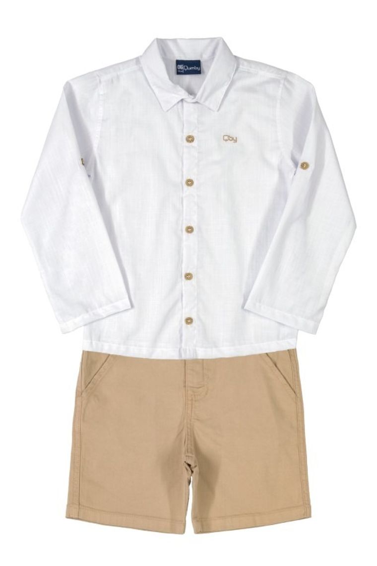 Komplet chłopięcy, Koszula z długim rękawem, Szorty, biało-beżowy, Quimby