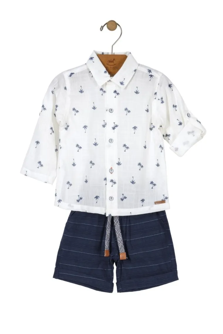 Komplet chłopięcy, Koszula z długim rękawem, Szorty, biało-granatowy, Up Baby