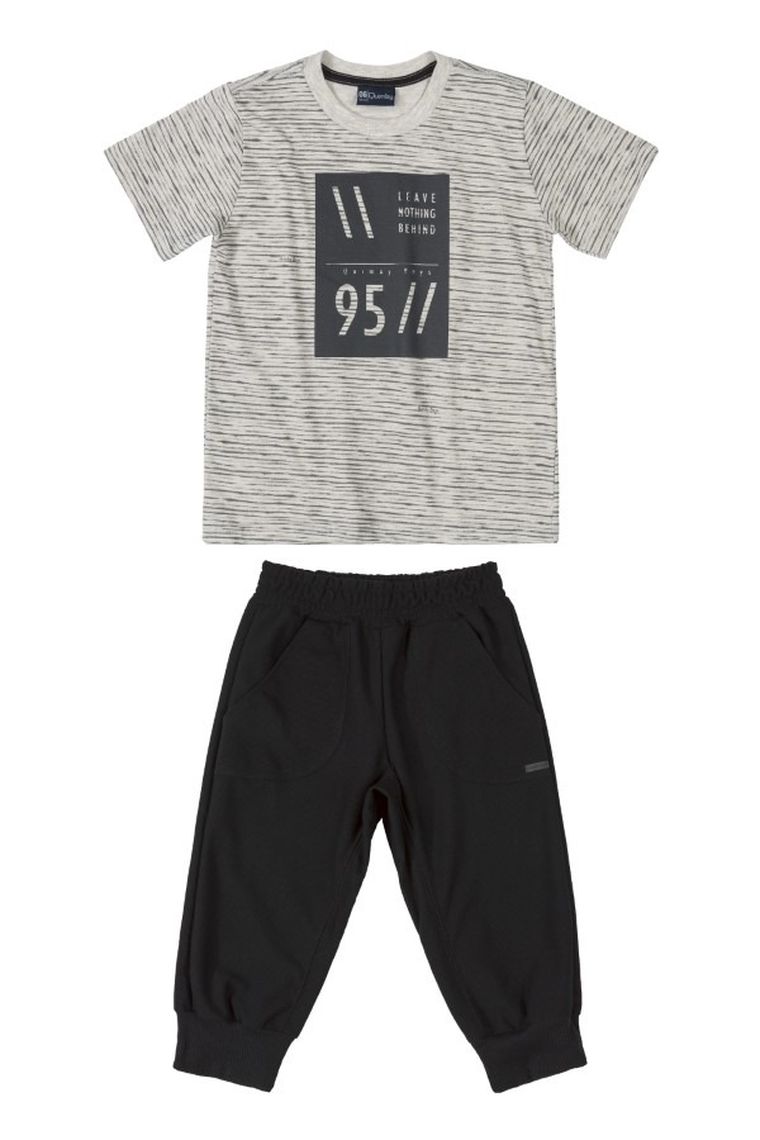 Komplet chłopięcy, T-shirt, Spodnie dresowe, szaro-czarny, Quimby