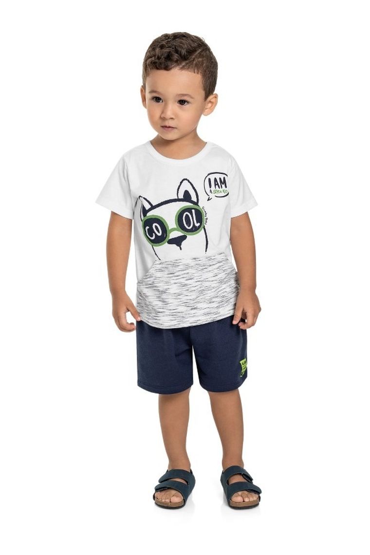 Komplet chłopięcy, T-shirt, Szorty, biało-granatowy, Quimby