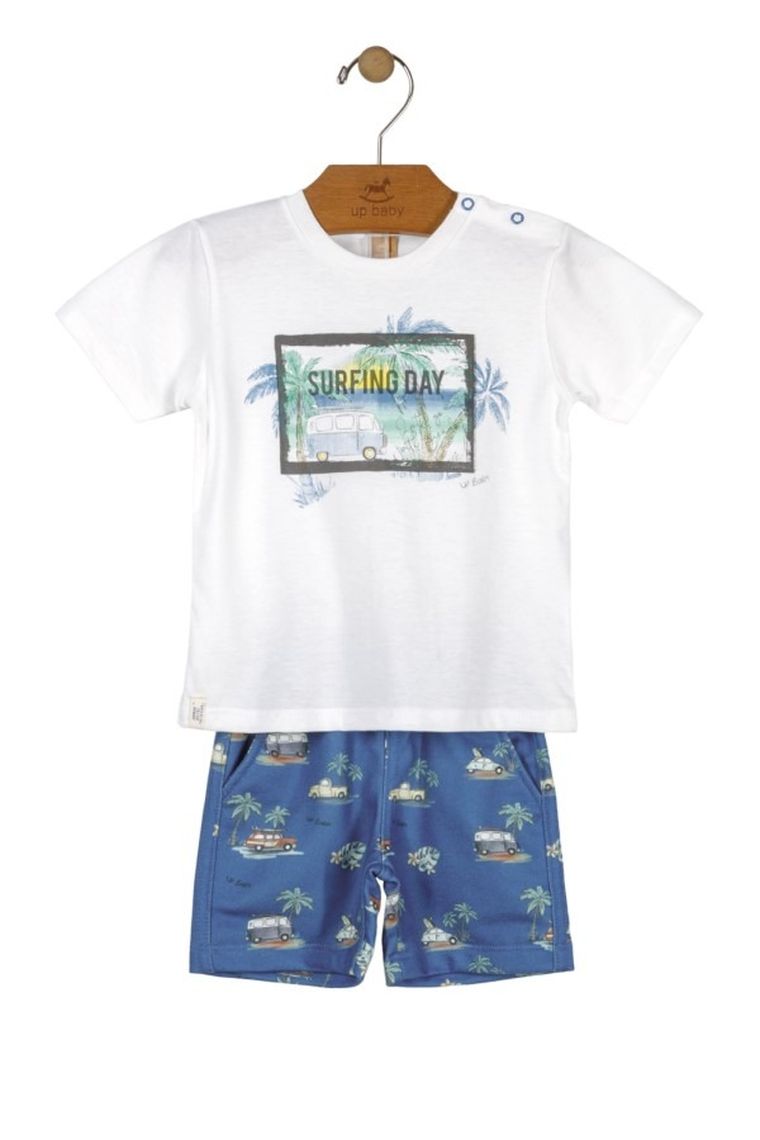 Komplet chłopięcy, T-shirt, Szorty, biało-niebieski, Up Baby