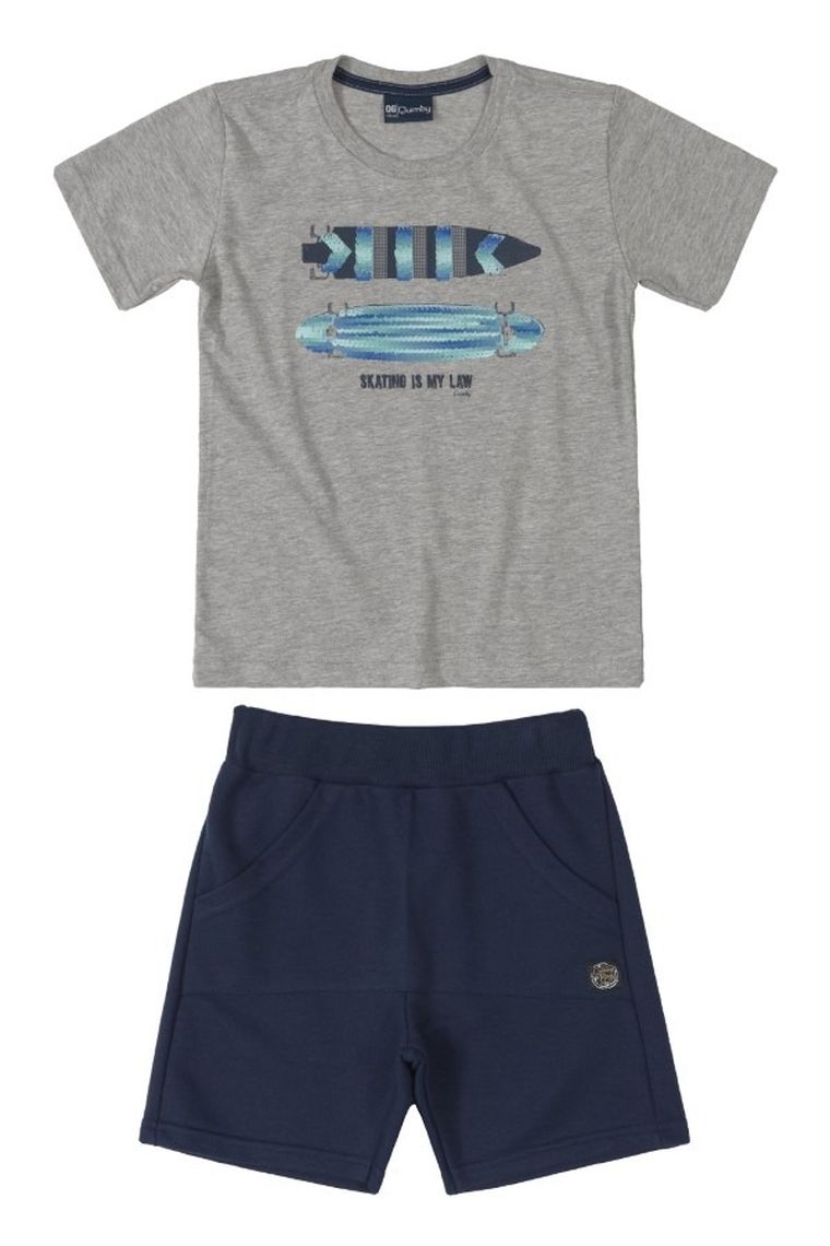 Komplet chłopięcy, T-shirt, Szorty, szaro-granatowy, Quimby