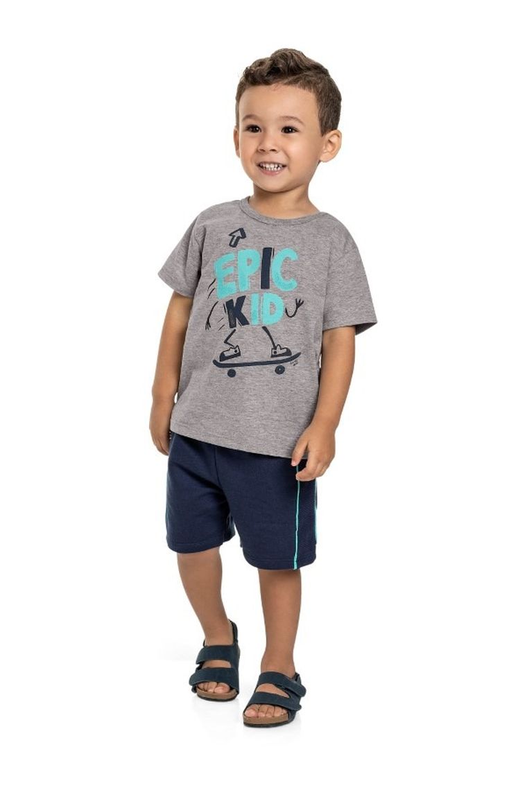 Komplet chłopięcy, T-shirt, Szorty, szaro-granatowy, Quimby