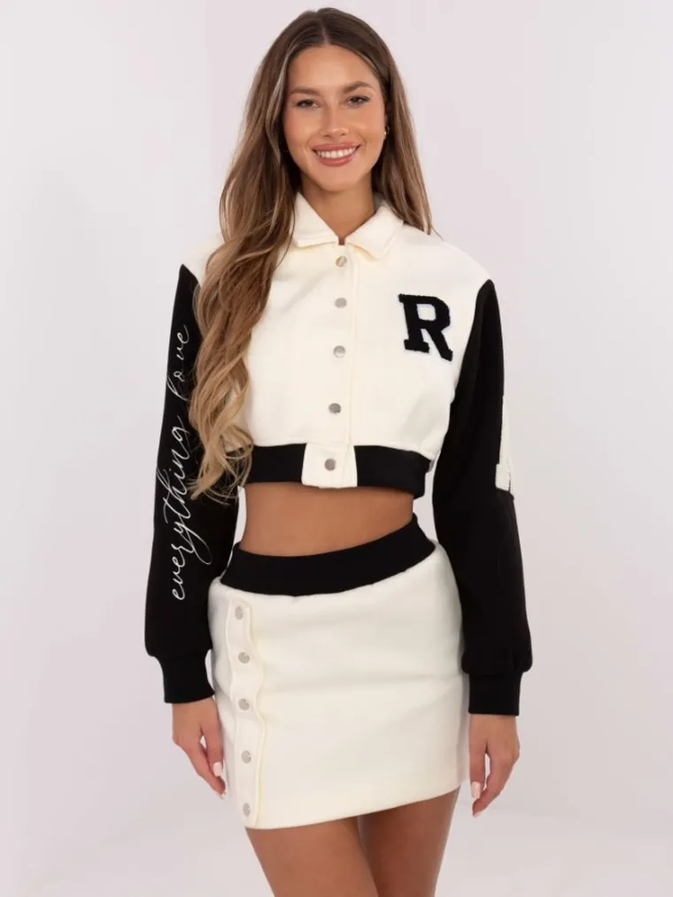 Komplet damski, Bluza, rozpinana, Spódnica, ecru, Factory Price