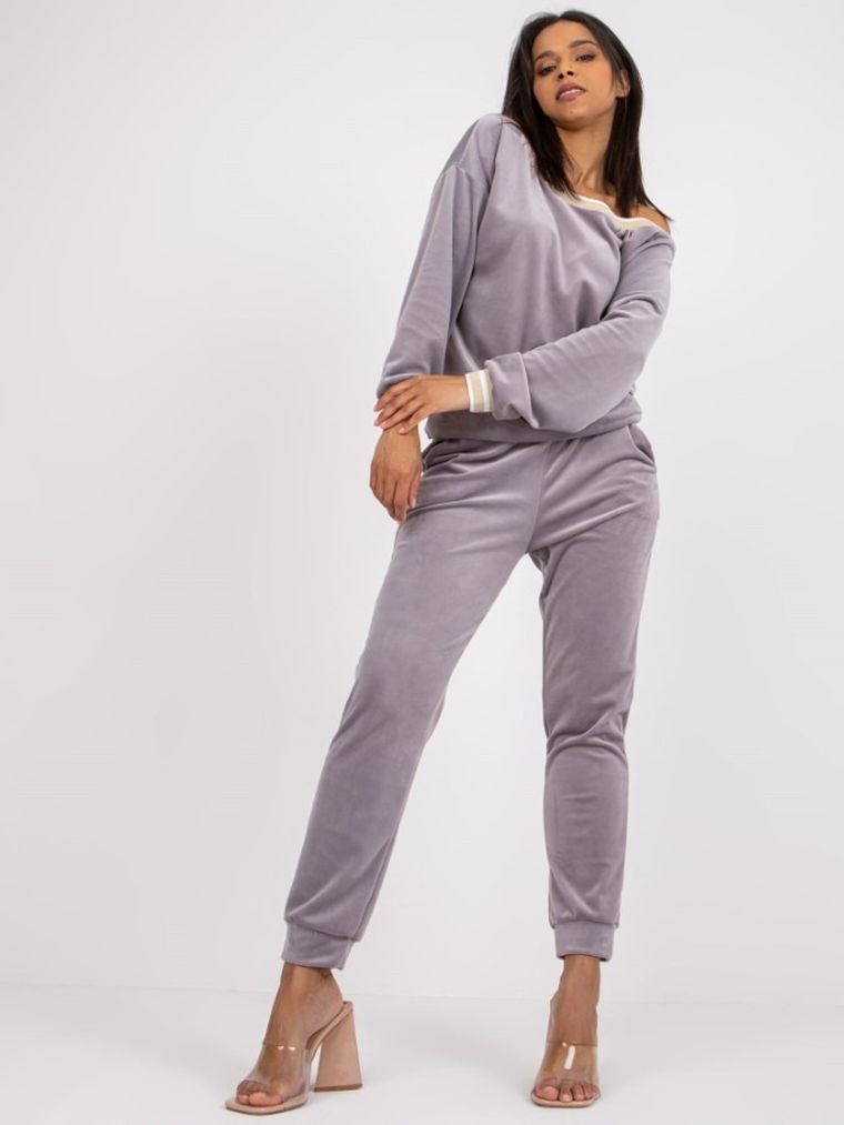 Komplet damski, Bluza, Spodnie, szary, Rue Paris