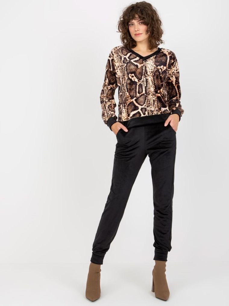 Komplet damski, Bluza, Spodnie, welurowy, mix, Rue Paris