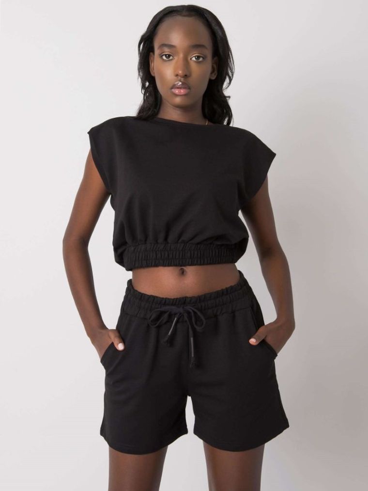 Komplet damski, Bluza, Szorty, czarny, Rue Paris
