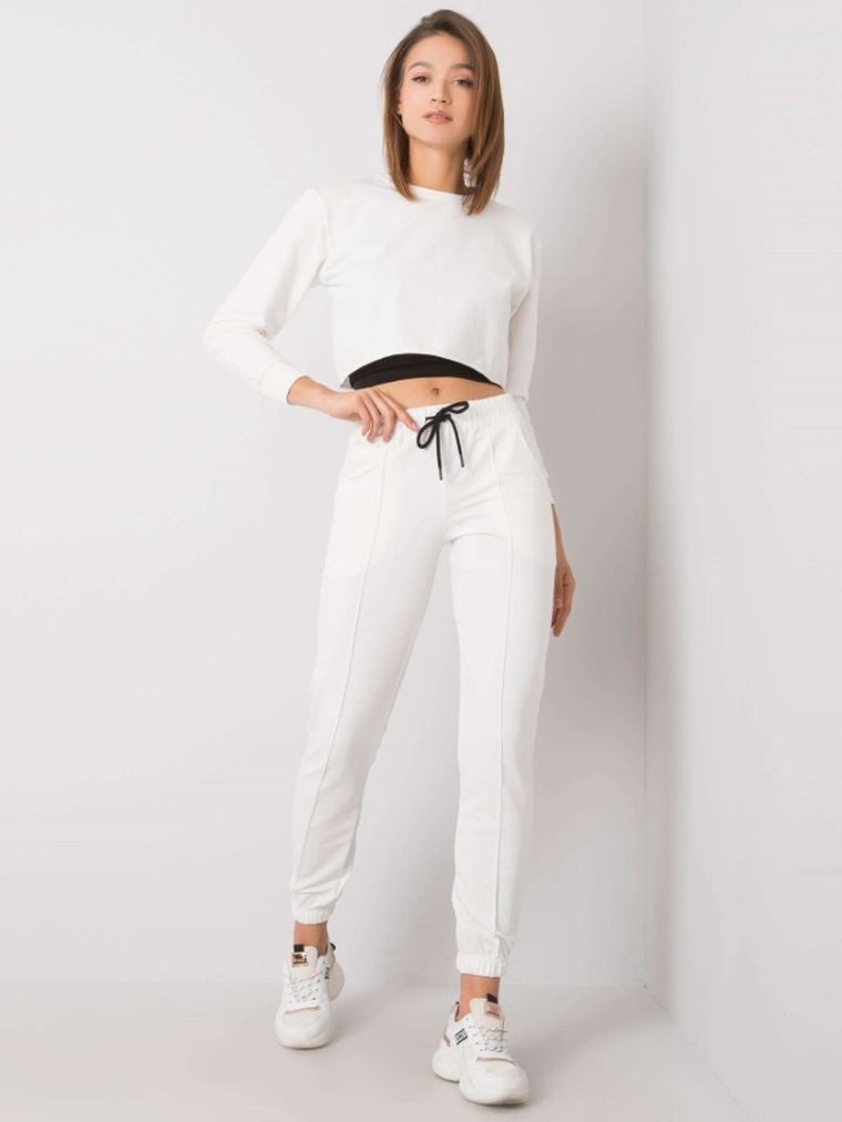 Komplet damski, Bluza, Top, Spodnie dresowe, ecru, Rue Paris