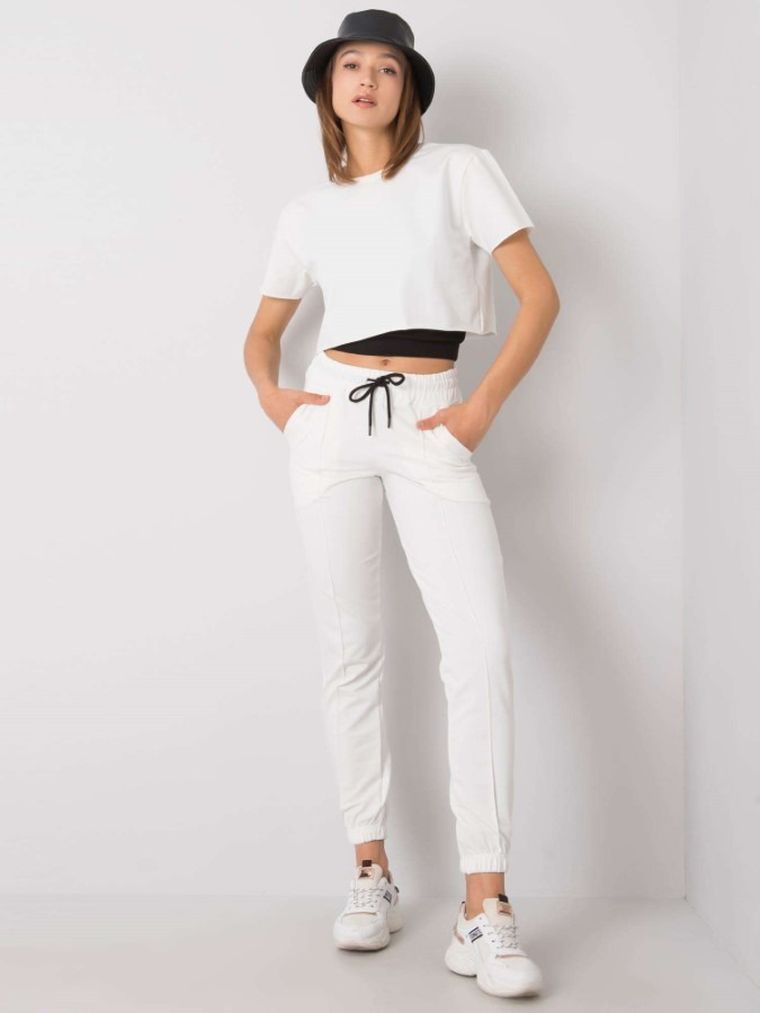 Komplet damski, Bluza, Top, Spodnie, ecru, Rue Paris