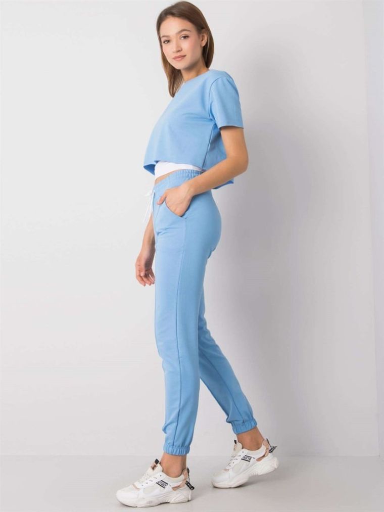 Komplet damski, Bluza, Top, Spodnie, niebieski, Rue Paris