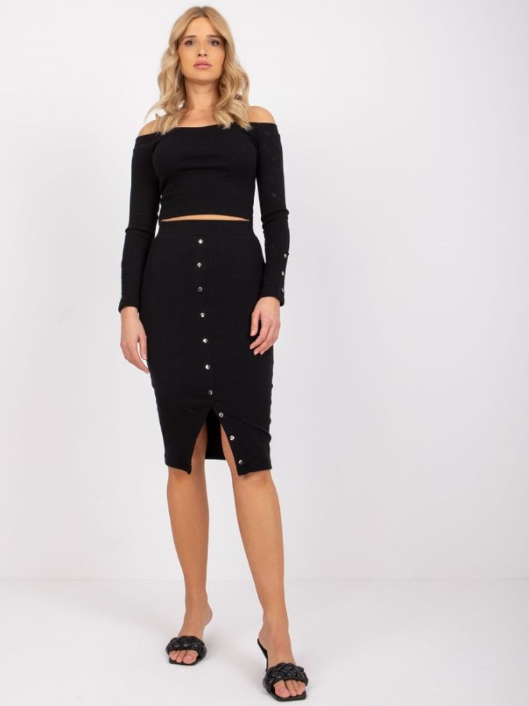 Komplet damski, Bluzka, Spódnica, czarny, Rue Paris