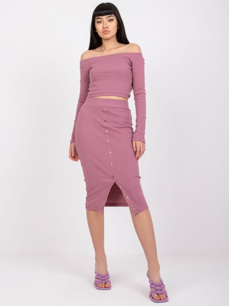 Komplet damski, Bluzka, Spódnica, różowy, Rue Paris