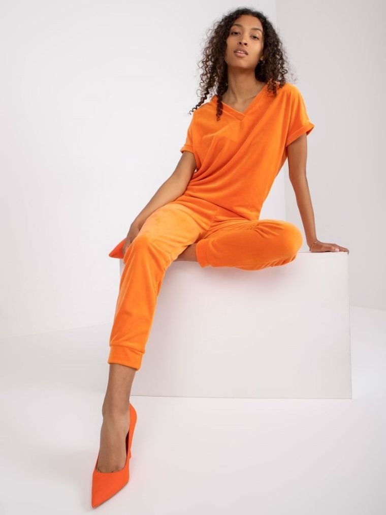 Komplet damski, Bluzka z krótkim rękawem, Spodnie dresowe, pomarańczowy, Rue Paris