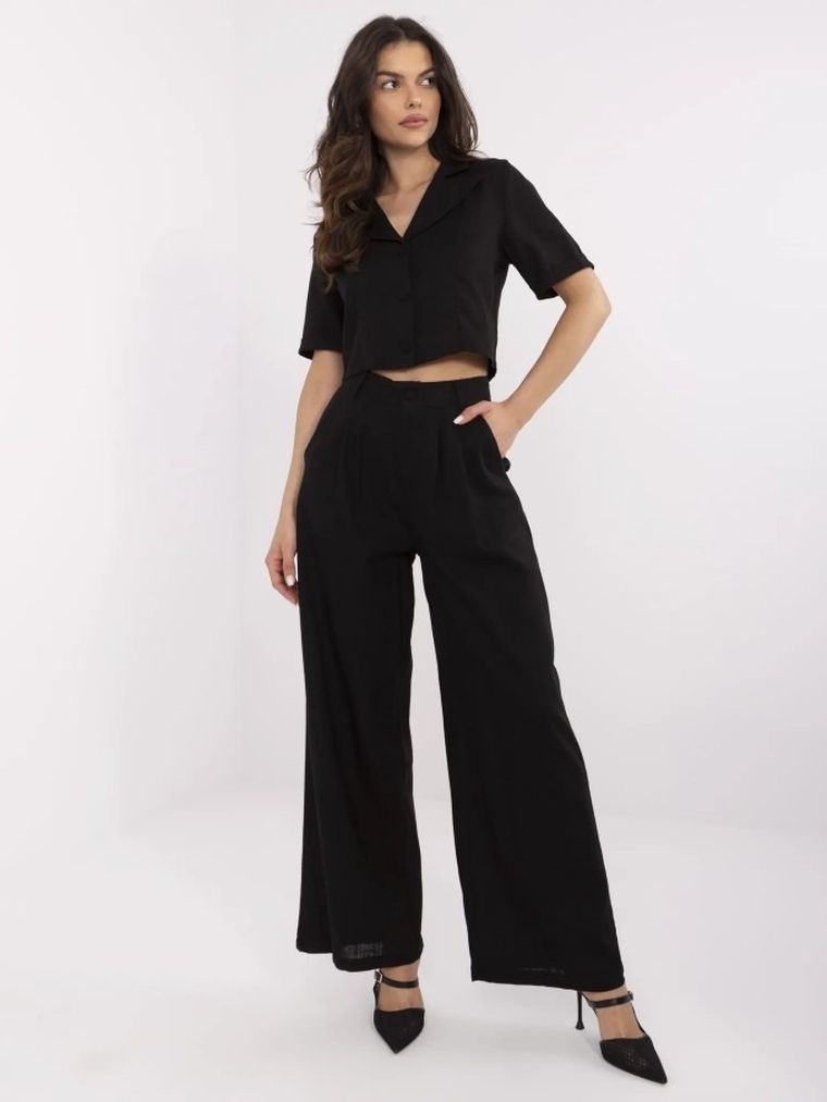 Komplet damski, Koszula z krótkim rękawem, Spodnie materiałowe, czarny, Factory Price