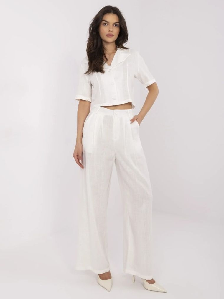 Komplet damski, Koszula z krótkim rękawem, Spodnie materiałowe, ecru, Factory Price