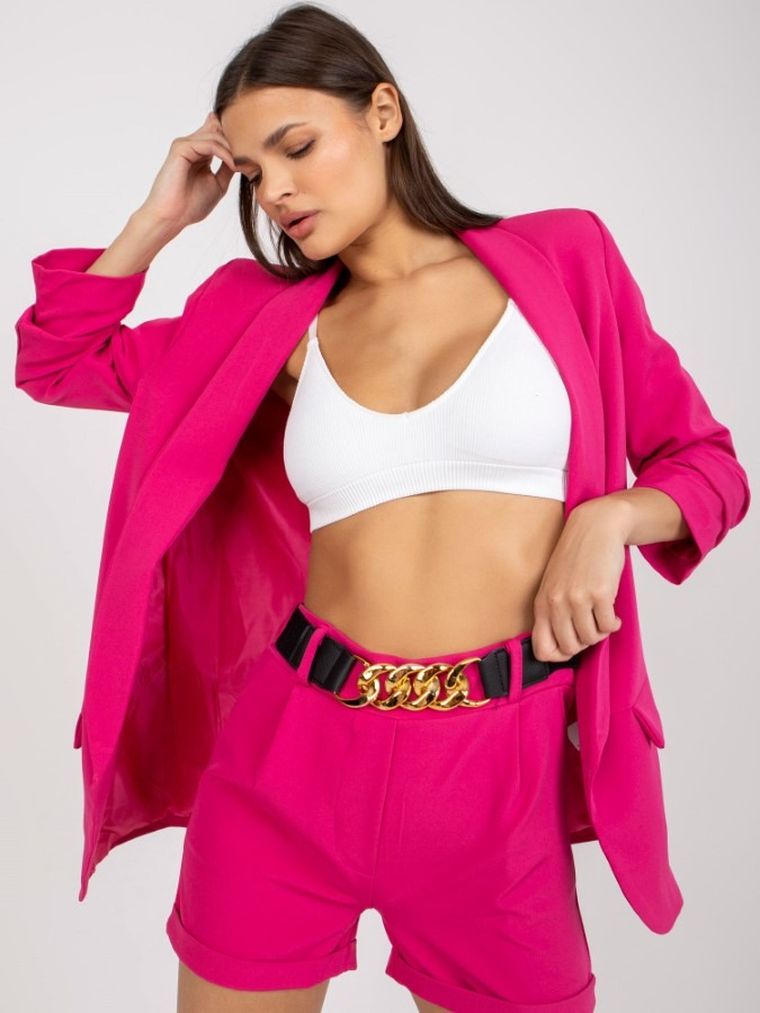 Komplet damski, Marynarka, Szorty, różowy, Italy Moda
