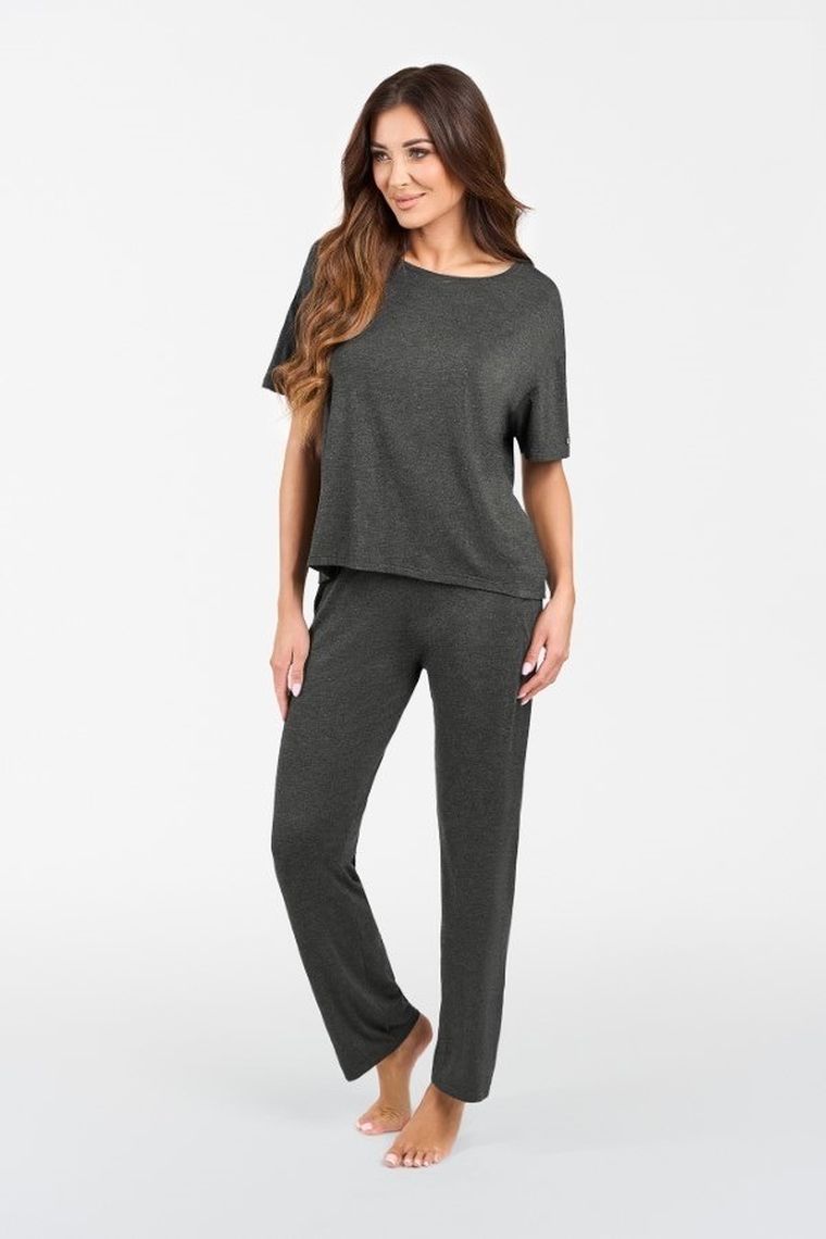 Komplet damski, T-shirt, Spodnie, plus size, szary, Akord, Italian Fashion