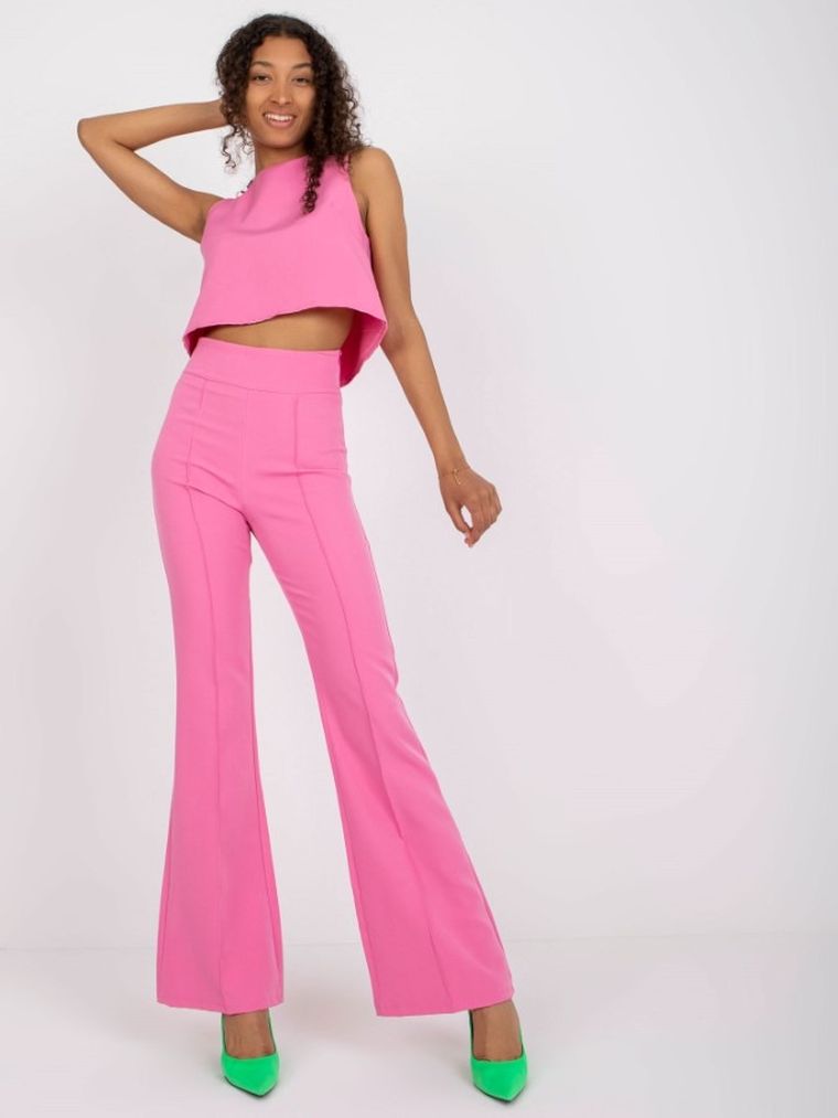 Komplet damski, Top, Spodnie, różowy, Italy Moda