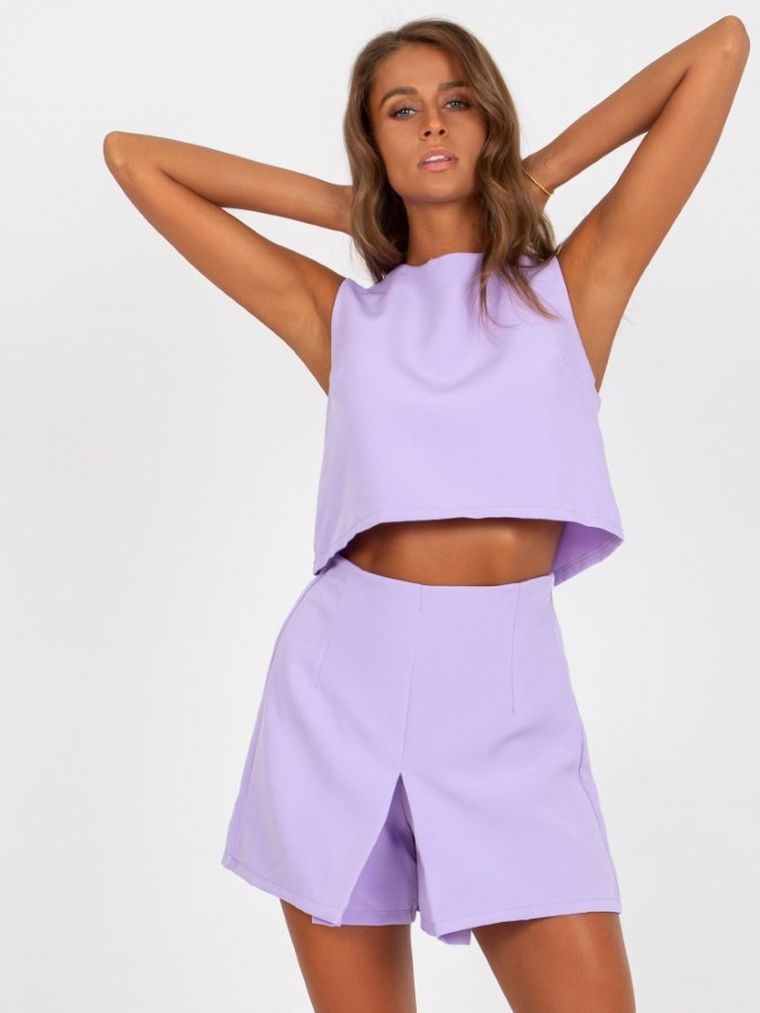 Komplet damski, Top, Szorty, fioletowy, Italy Moda