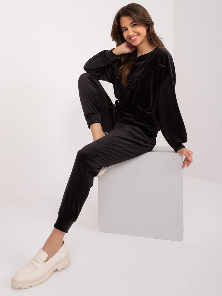 Komplet damski, welurowy, czarny, Italy Moda
