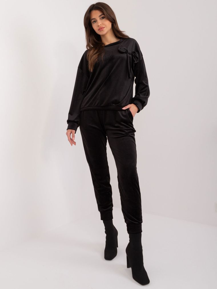Komplet damski, welurowy, czarny, Italy Moda