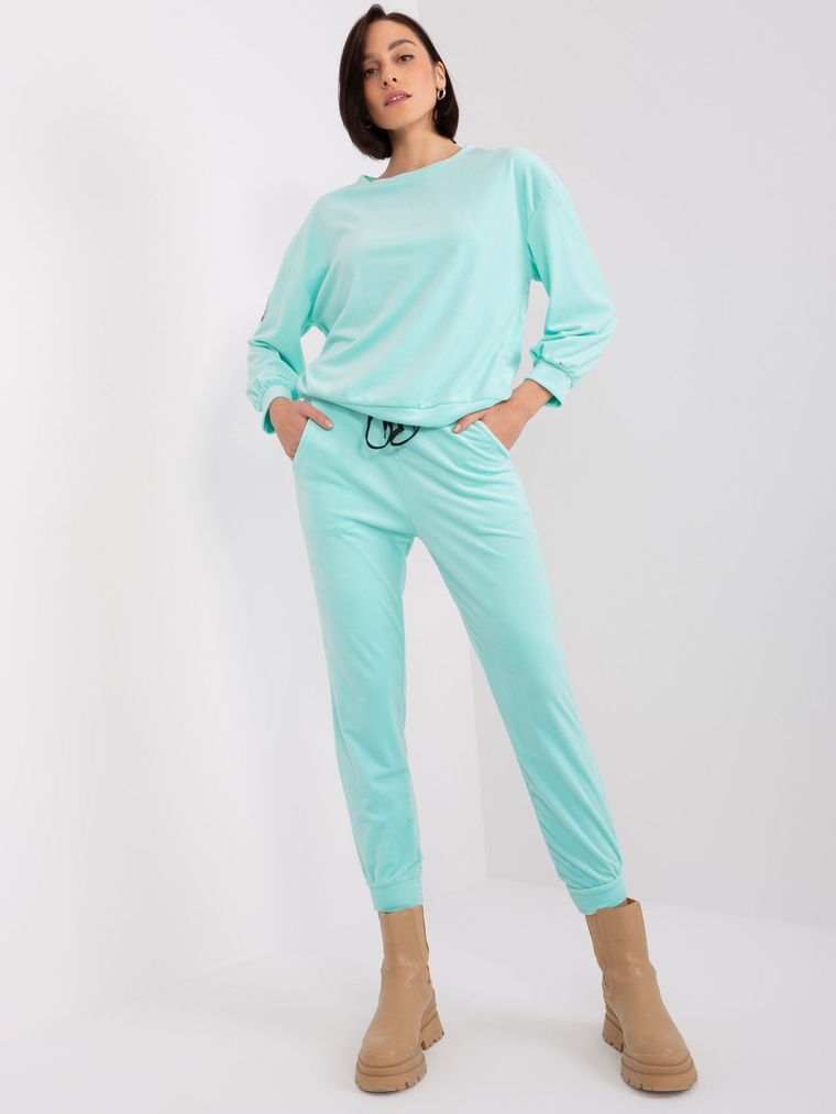 Komplet damski, welurowy, niebieski, Italy Moda