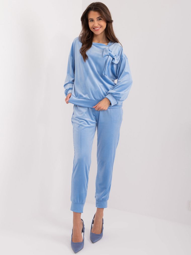 Komplet damski, welurowy, niebieski, Italy Moda