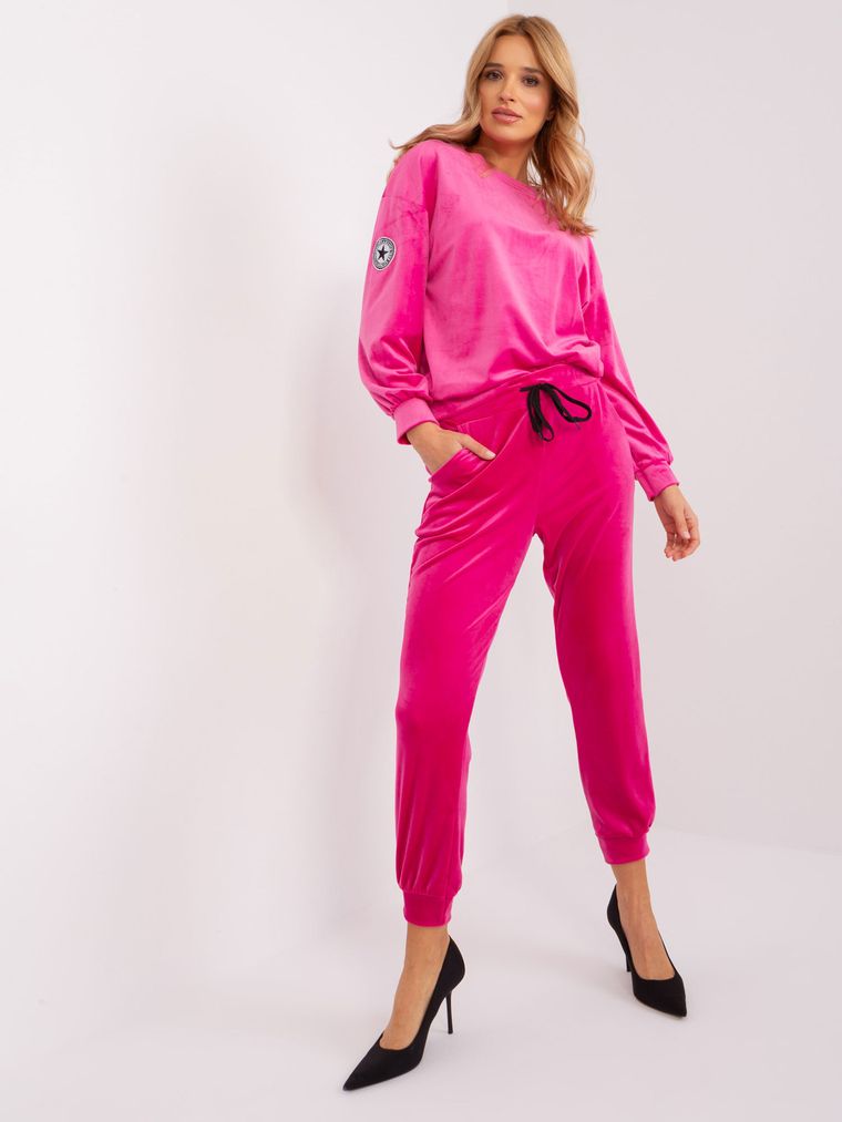 Komplet damski, welurowy, różowy, Italy Moda