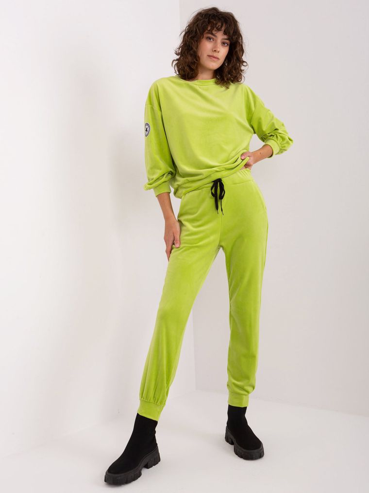 Komplet damski, welurowy, zielony, Italy Moda