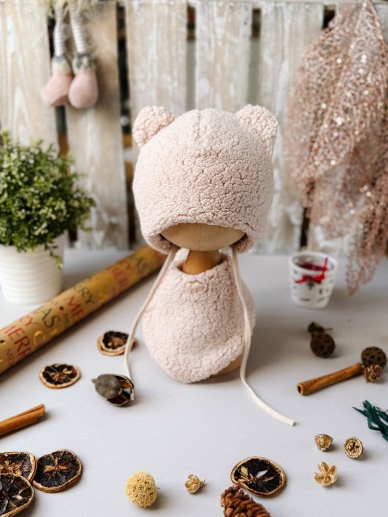 Komplet dziecięcy, Czapka, Chustka, beżowy, Iltom