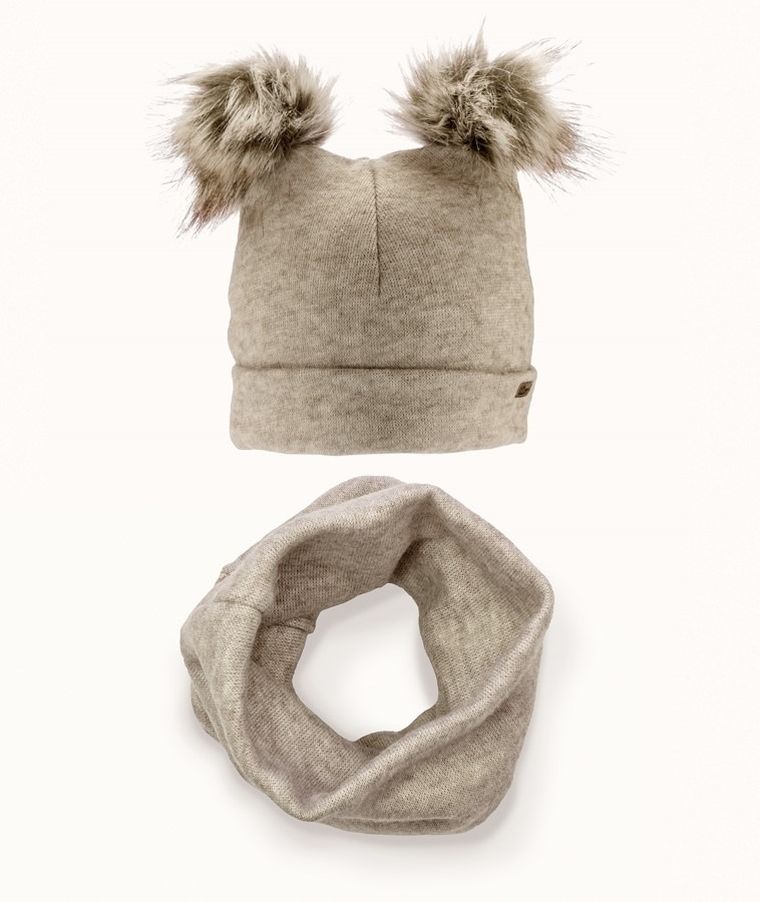 Komplet dziecięcy, Czapka, Komin, beżowy, Iltom