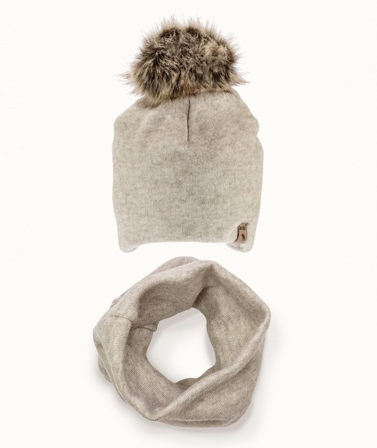 Komplet dziecięcy, Czapka, Komin, beżowy, Iltom