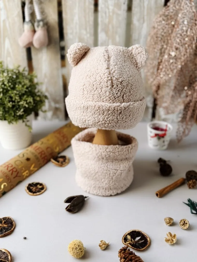 Komplet dziecięcy, Czapka, Komin, beżowy, Iltom