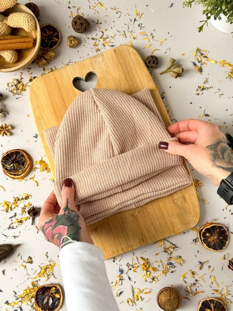 Komplet dziecięcy, Czapka, Komin, beżowy, Iltom