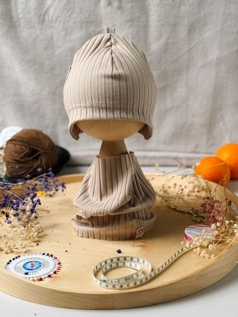 Komplet dziecięcy, Czapka, Komin, beżowy, Iltom