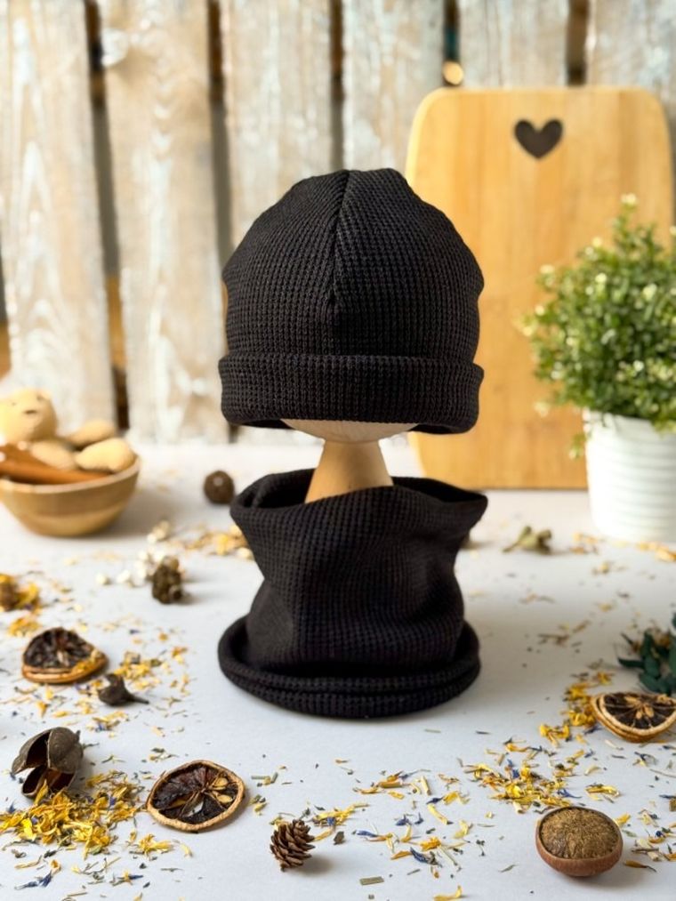 Komplet dziecięcy, Czapka, Komin, czarny, Iltom