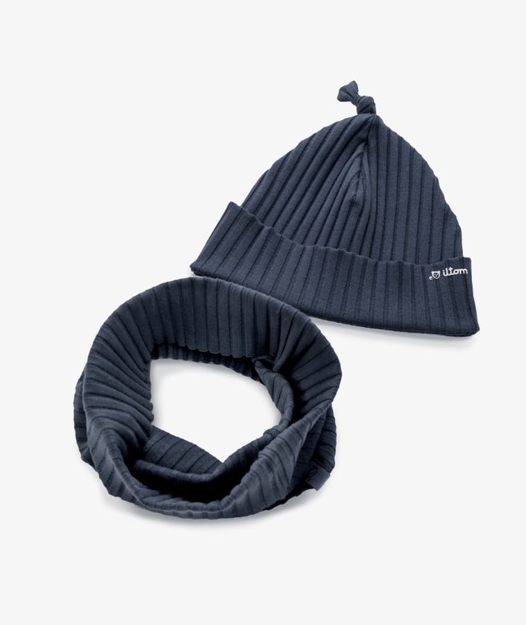 Komplet dziecięcy, Czapka, Komin, granatowy, Iltom